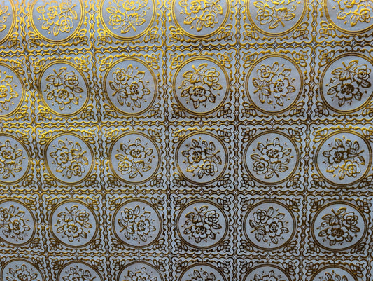 Water-Resistant 54" Cream & Gold Table Cover Vinyl Fabric, Lined, By The Yard (No Felt Back) | Gtex Fabrics