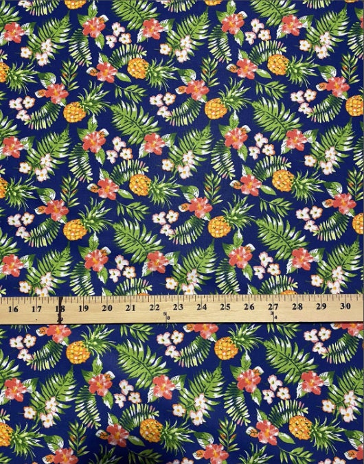 Hawaiian Print Luau Floral Pineapple Toss 100% Cotton Fabric 45" Island Print Sold By The Yard or Choose Length   | Gtex Fabrics