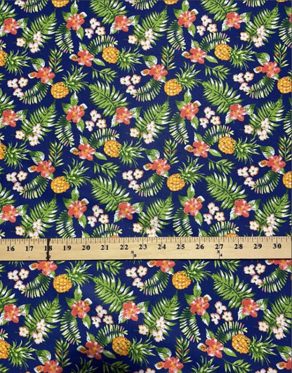 Hawaiian Print Luau Floral Pineapple Toss 100% Cotton Fabric 45" Island Print Sold By The Yard or Choose Length   | Gtex Fabrics