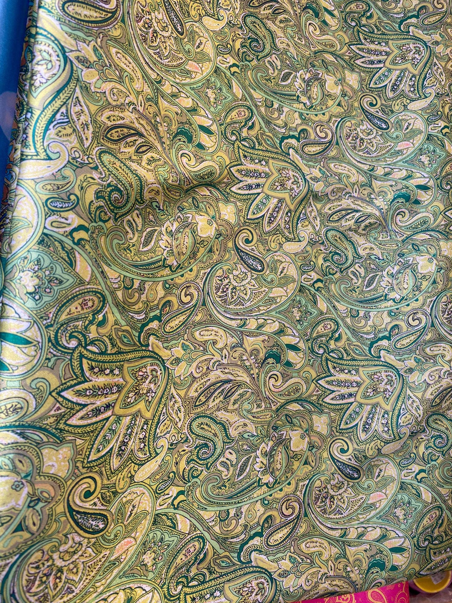 58” Paisley Satin Fabric – Imitation Silk, Jacquard Look, Indian Style Design for Apparel & Decoration | Gtex Fabrics