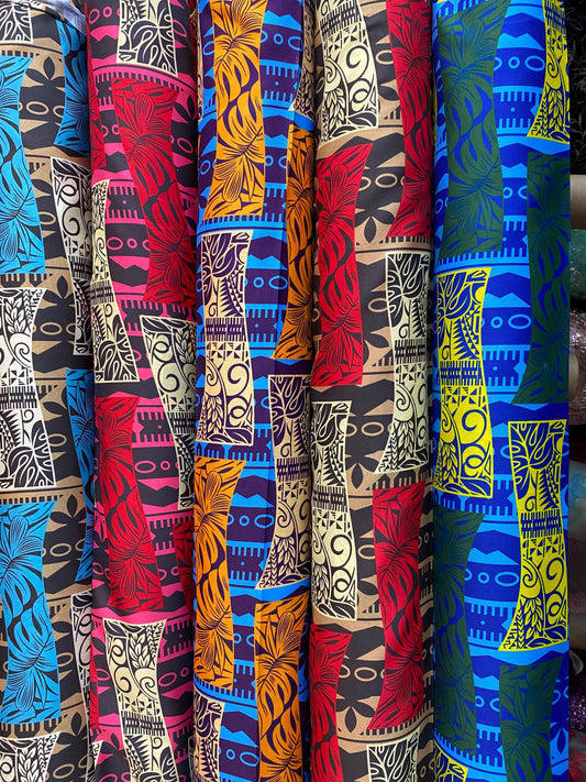 Polynesian Tapa Print, Tribal, Block Print, Polyester Fabric 45" - HD Design Island Fabric | Gtex Fabrics