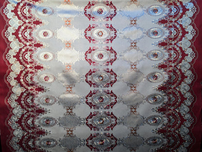 Floral 54" Vinyl Table Cover Fabric – Elegant Design, Lined, Red & White - By The Yard (No Felt Back) | Gtex Fabrics