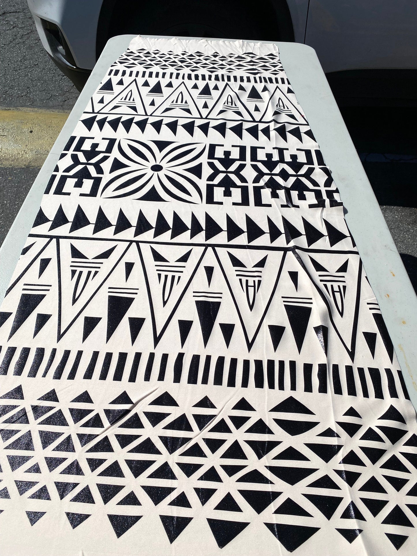 GTEX Collection- Exquisite Traditional Polynesian Tattoo Design | Foil Fabric - Stretch Scuba Fabric - 63" Luxury -Quality (Cream & Black) | Gtex Fabrics