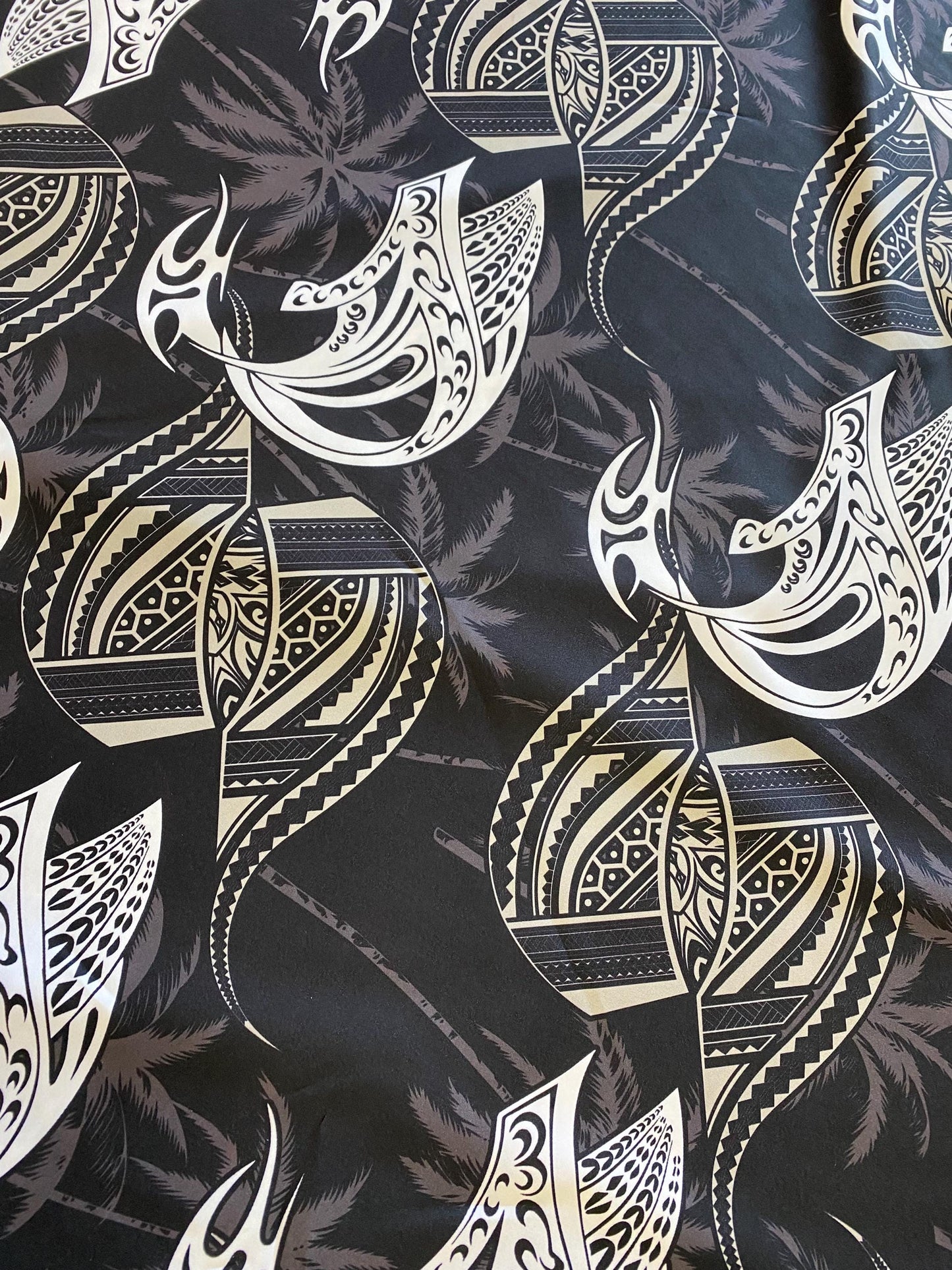 Polynesian Tribal Tattoo Fabric – Black & Grey | Samoan, Tongan, Fijian Islander Print | PeachSkin Material – 58" Wide - Sold By The Yard  | Gtex Fabrics
