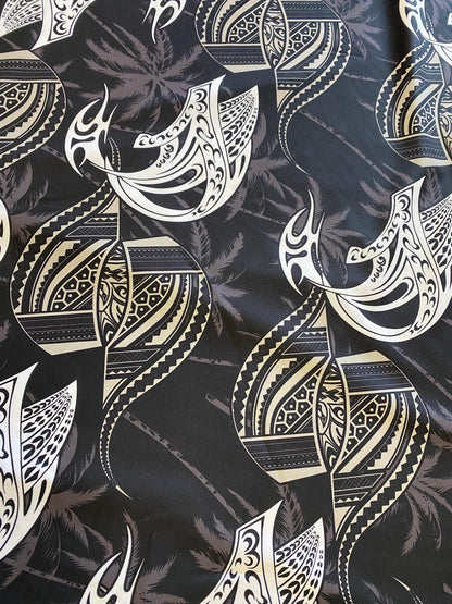 Polynesian Tribal Tattoo Fabric – Black & Grey | Samoan, Tongan, Fijian Islander Print | PeachSkin Material – 58" Wide - Sold By The Yard  | Gtex Fabrics