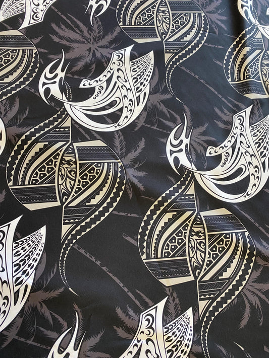 Polynesian Tribal Tattoo Fabric – Black & Grey | Samoan, Tongan, Fijian Islander Print | PeachSkin Material – 58" Wide - Sold By The Yard  | Gtex Fabrics