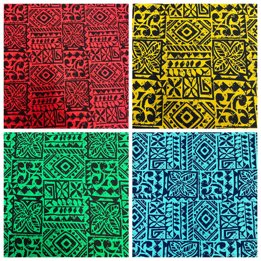 Polynesian Fabric -Tapa Fabric, Block Print, Tribal Tattoo, Samoan, Island Fabric - Sold by the Yard - 100% Cotton Fabric 45" - New Design  | Gtex Fabrics