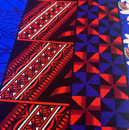 Polynesian Doby Cloth, Bark Cloth, 100% Cotton, High Quality Rich Colors - Seal of Tonga Cloth, Tonga Island Fabric, New Design - Blue | Gtex Fabrics