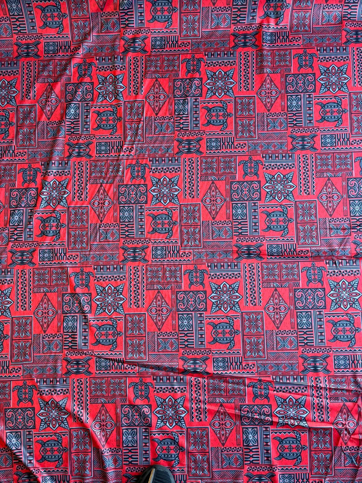 New Fijian Tapa Block Turtle Print Fabric - Polynesian Design - Peach Skin Fabric- by the Yard 58" Wide - Fiji Material  | Gtex Fabrics