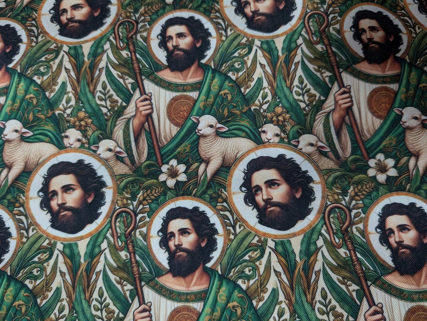 High Quality 58" Wide Religious Mini Matt Fabric, Saint Jude Fabric, Catholic Fabric Material, Hispanic Religious Fabric by The Yard " | Gtex Fabrics