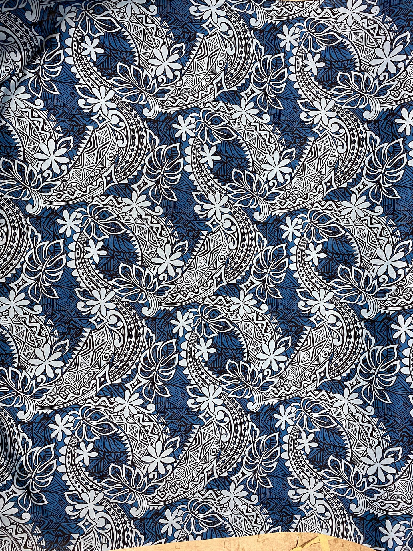 Polynesian Fabric - Tribal Tattoo Design with Floral - Island Fbric - Sold by the Yard - 100% Cotton Fabric 45" - New Design | GTEX FABRICS