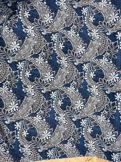 Polynesian Fabric - Tribal Tattoo Design with Floral - Island Fbric - Sold by the Yard - 100% Cotton Fabric 45" - New Design | GTEX FABRICS