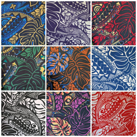 Premium 58” Wide Mini Matt Fabric – Polynesian Monstera Print – Tropical Island Design – Tonga, Samoa – Limited Edition | Gtex Fabrics