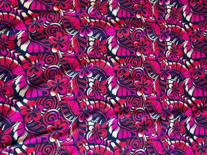 New Polynesian Tribal & Floral Fabric - Islander Design - Peach Skin Fabric- by the Yard 58" Wide -Made in Thailand | Gtex Fabrics