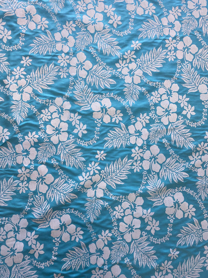 Polynesian Cotton Fabric by the Yard – Turquoise & White Hawaiian Hibiscus Floral Print – 100% Cotton Island Fabric, 45" Wide – New Designc| Gtex Fabrics