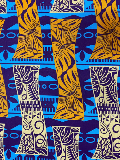 Polynesian Tapa Print, Tribal, Block Print, Polyester Fabric 45" - HD Design Island Fabric | Gtex Fabrics