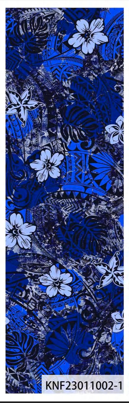 Island Elegance: Hawaiian Printed Fabric with Plumeria Flowers, Monstera Leaf, and Mixed Tribal Design on Peach Skin Fabric (58" Wide | Gtex Fabrics)