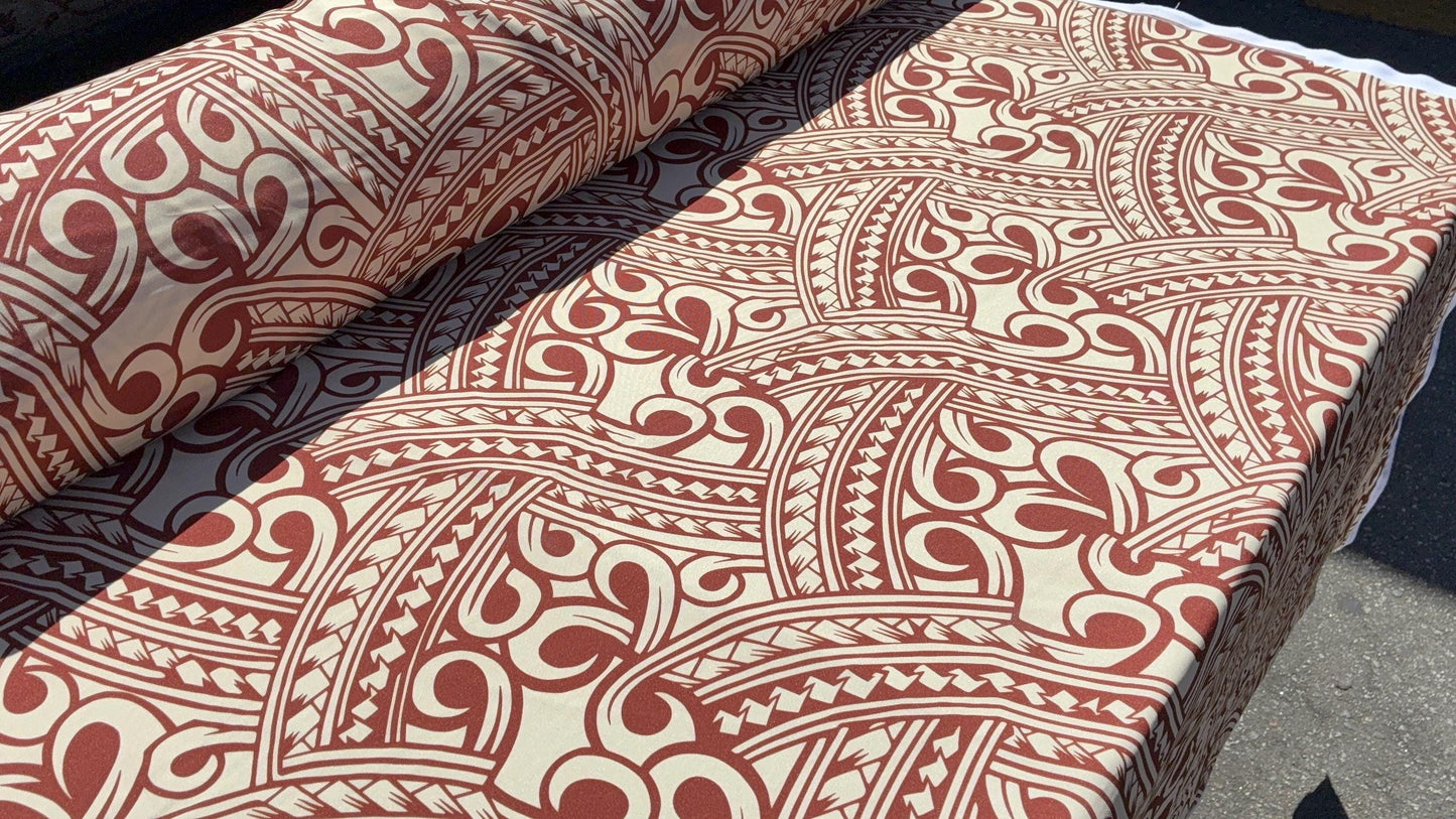 Island Fabric - Polynesian Tribal Fabric – 100% Polyester MiniMatt – Made in New Zealand 60” Wide (Beige and Brown)  | Gtex Fabrics