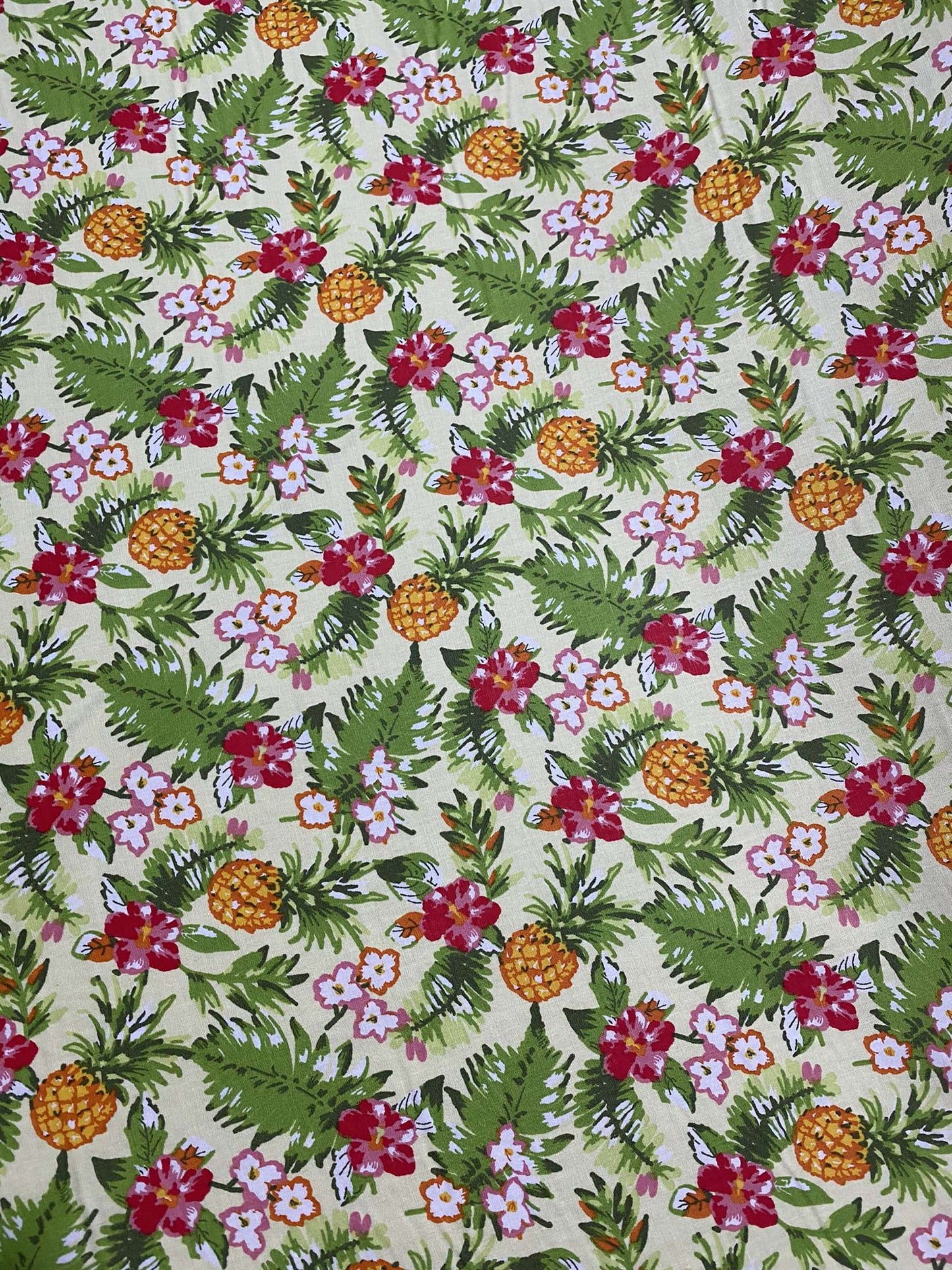 Hawaiian Print Luau Floral Pineapple Toss 100% Cotton Fabric 45" Island Print Sold By The Yard or Choose Length   | Gtex Fabrics