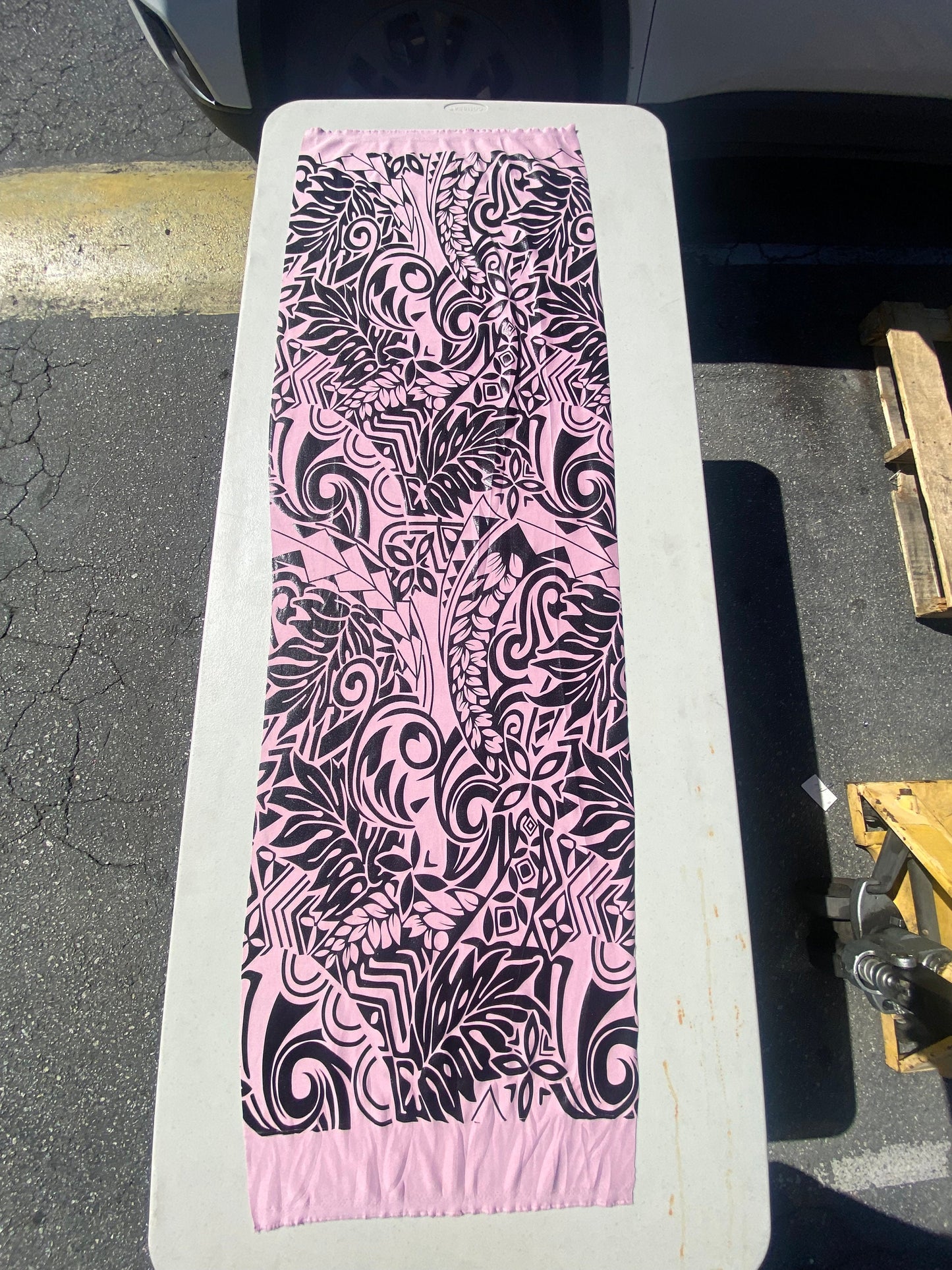 GTEX Collection- Exquisite Traditional Polynesian Tattoo Design | Foil Fabric - Stretch Scuba Fabric - 63" Luxury -Quality (Pink & Black)  | Gtex Fabrics