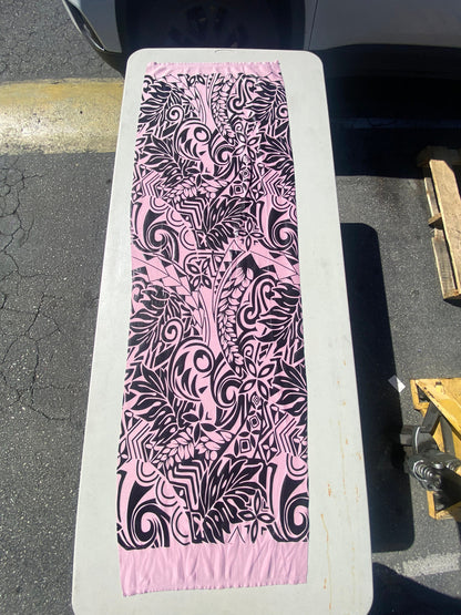 GTEX Collection- Exquisite Traditional Polynesian Tattoo Design | Foil Fabric - Stretch Scuba Fabric - 63" Luxury -Quality (Pink & Black)  | Gtex Fabrics