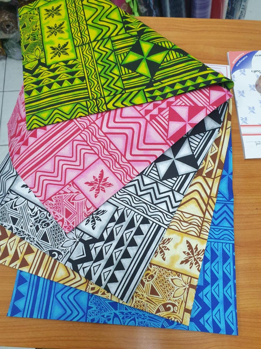 Polynesian Elegance: 36" Polyester Fabric with Poly Cotton Feel– Tribal and Floral Fusion  Tapa Block Print- Made In Thailand - Low Price  | Gtex Fabrics