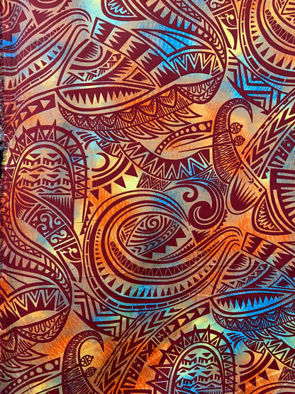 GTEX Collection P100 - Abstract Tribal Watercolor Tattoo Ink  Print Luau All Over Design - Peach Skin Fabric 45"  | Gtex Fabrics
