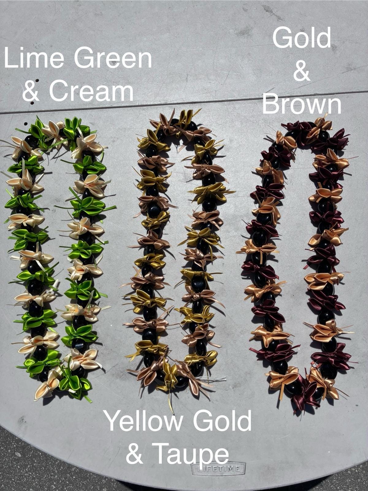 New Hawaiian Graduation Ribbon Kukui Nut Leis - Gift for Grads - Ceremony - New Design -Good Luck, Party, Recognition Wreath | Gtex Fabrics