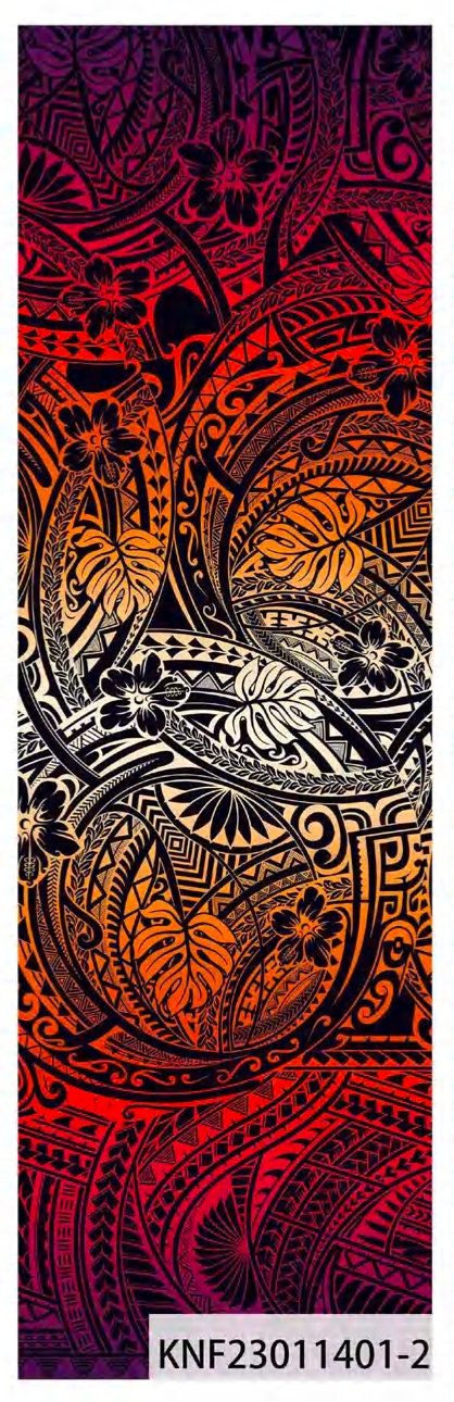 Hula Dreams: Polynesian Print Fabric with Plumeria Floral and Tribal Tattoo Design on Peach Skin - 58" Wide - Island Fabric - By The Yard  | Gtex Fabrics