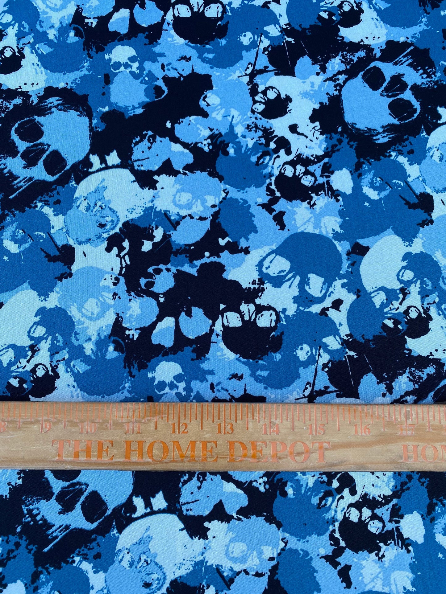 Blue Skull Camo Camouflage Quilt Cotton Fabric 45” Spooky Halloween High Queen Rare Design Army Military Skulls Novelty Fabric | Gtex Fabrics