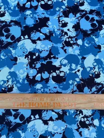 Blue Skull Camo Camouflage Quilt Cotton Fabric 45” Spooky Halloween High Queen Rare Design Army Military Skulls Novelty Fabric | Gtex Fabrics