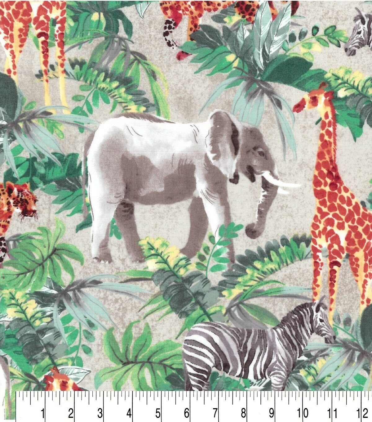 Kids Novelty Cotton Fabric Safari 100% Cotton Elephant Zebra Giraffe Leopard Zoo Quilt Cotton Fabric, By the yard, High-Quality HD Color | Gtex Fabrics