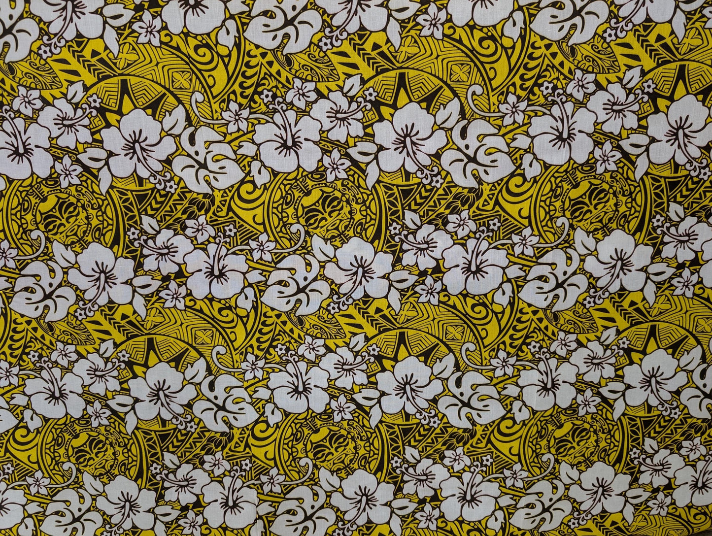 Polynesian Fabric -Tropical Hawaiian Fabric, Tribal Floral Tattoo, Island Fabric - Sold by the Yard - Poly Cotton Fabric 45" - New Design | Gtex Fabrics