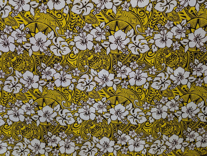 Polynesian Fabric -Tropical Hawaiian Fabric, Tribal Floral Tattoo, Island Fabric - Sold by the Yard - Poly Cotton Fabric 45" - New Design | Gtex Fabrics