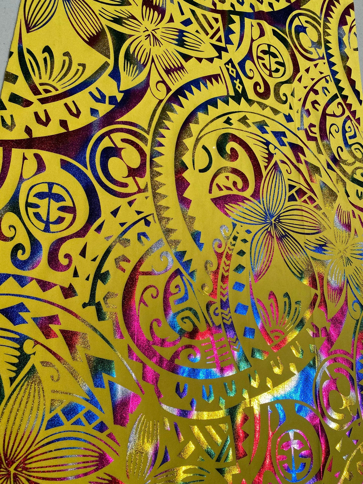 GTEX Collection- Exquisite Traditional Polynesian Tattoo Design | Foil Fabric - Stretch Scuba Fabric - 63" High-Quality Shimmer Design | Gtex Fabrics