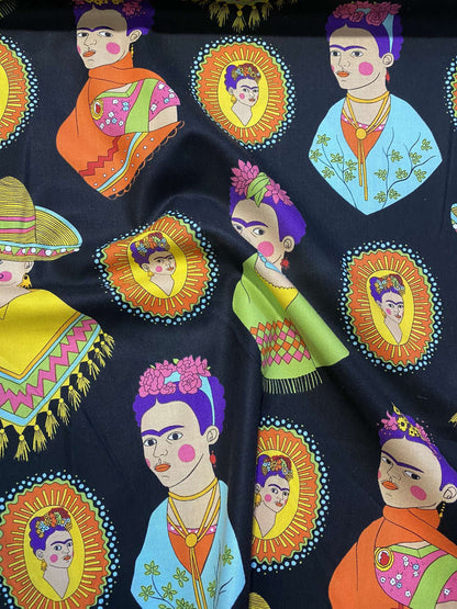 Alexander Henry Frida Kahlo Fantastico - Woman of Courage - Black 100% Cotton Algodon tela material By The Yard  | Gtex Fabrics