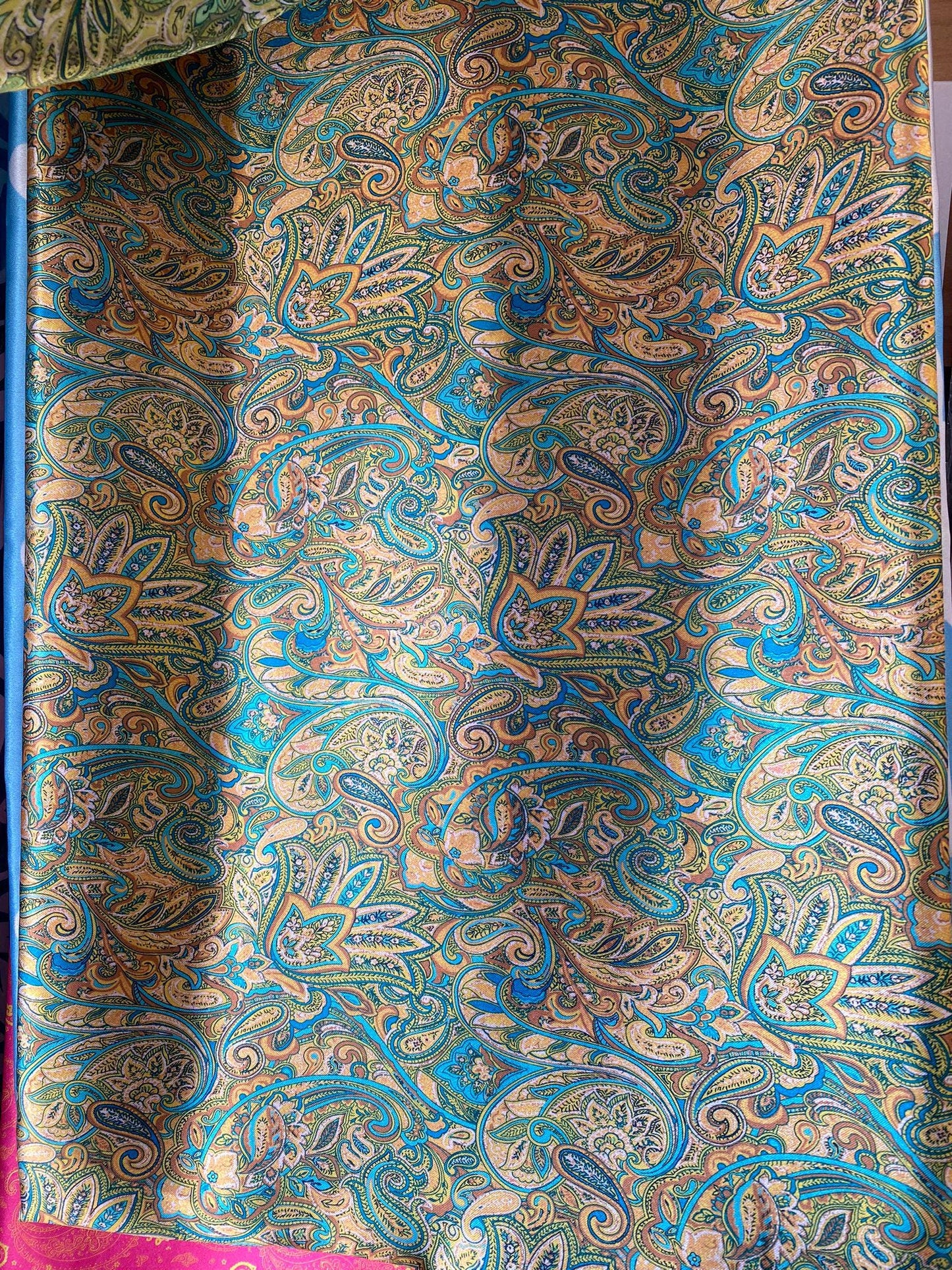 58” Paisley Satin Fabric – Imitation Silk, Jacquard Look, Indian Style Design for Apparel & Decoration | Gtex Fabrics