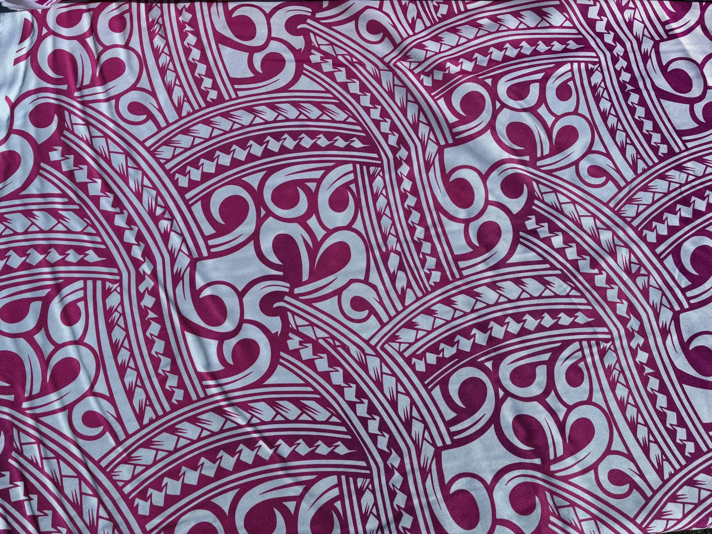 Island Fabric - Polynesian Tribal Fabric – 100% Polyester MiniMatt – Made in New Zealand 60” Wide (White and Pink)  | Gtex Fabrics