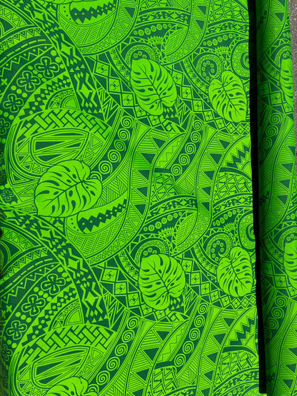Polynesian Monstera Leaf Fabric – Tribal Island Print | 45” Wide | Lightweight Poly Cotton Feel | 100% Polyester | Sold by Yard or Roll | Gtex Fabrics