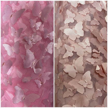 3-D Butterfly Lace Fabric Collection, 3D Laser Cut Butterflies on Tulle Mesh Material, Dress Fabric, Fashion, Decor, New Designs, Cute |Gtex Fabrics|