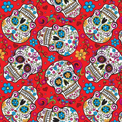 Mexican Heritage Folkloric Sugar Skulls 100% Cotton Fabric / Red Calaveras Fabric / David Textiles / 44" wide | Gtex Fabrics
