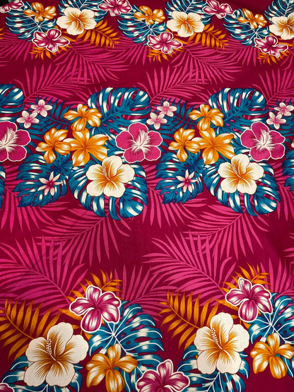 GTEX Collection A200- Polynesian Floral Fabric - Plumeria Hawaiian Flowers All over Fabric Design - Sold by the Yard - Rayon Fabric 45"  | Gtex Fabrics