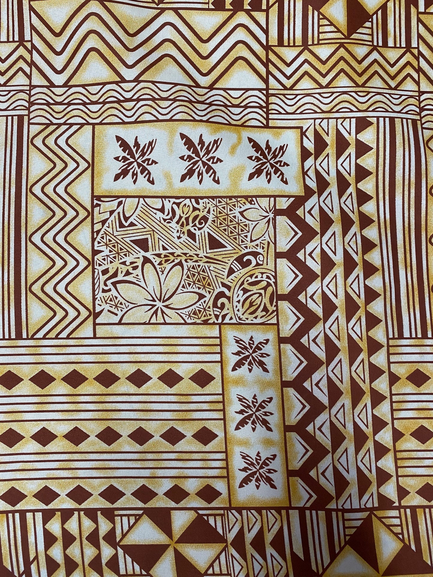Polynesian Elegance: 36" Polyester Fabric with Poly Cotton Feel– Tribal and Floral Fusion  Tapa Block Print- Made In Thailand - Low Price  | Gtex Fabrics