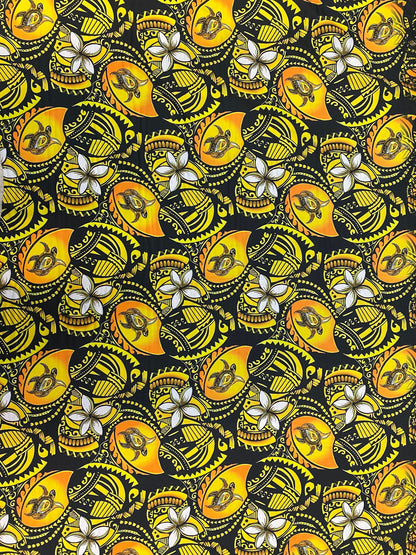 New Tropical Hibiscus and Turtle Design Polynesian Fabric - Lt. Peach Skin Fabric- by the Yard 58" Wide - New Design - Island Fabric | Gtex Fabrics