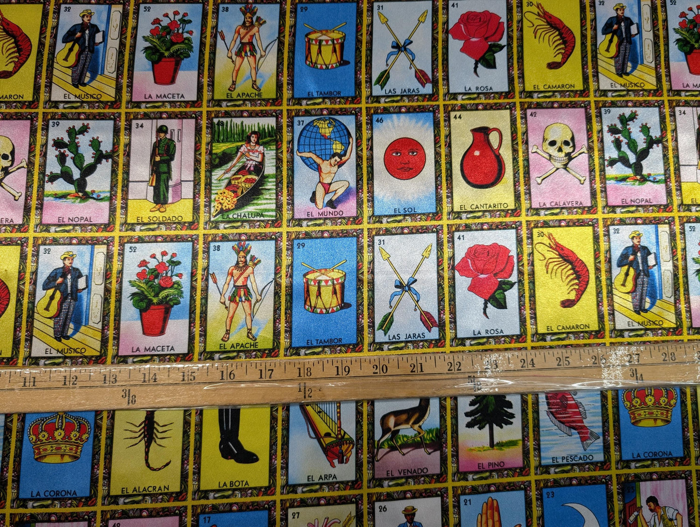 Loteria Mexican Fabric - Mexican Board Game Heavy Satin, 60" Wide by the Yard for Tablecloths, Apparel, & Crafts  | Gtex Fabrics