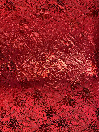 GTEX Collection- Exquisite Traditional Polynesian Samoan Tongan Hawaiian Tattoo Design & Monstera Leaf Hologram Foil Fabric (Non Stretch)  | Gtex Fabrics