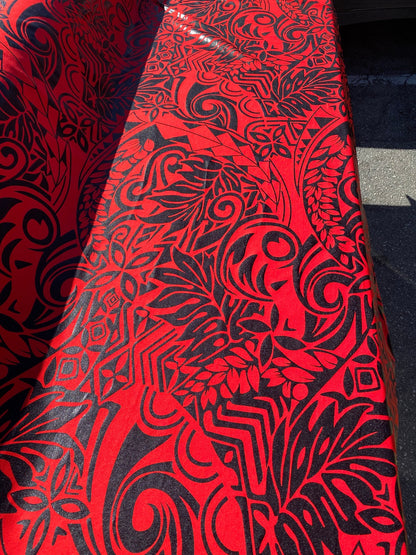 GTEX Collection- Exquisite Traditional Polynesian Tattoo Design | Foil Fabric - Stretch Scuba Fabric - 63" Luxury -Quality (Red & Black) | Gtex Fabrics