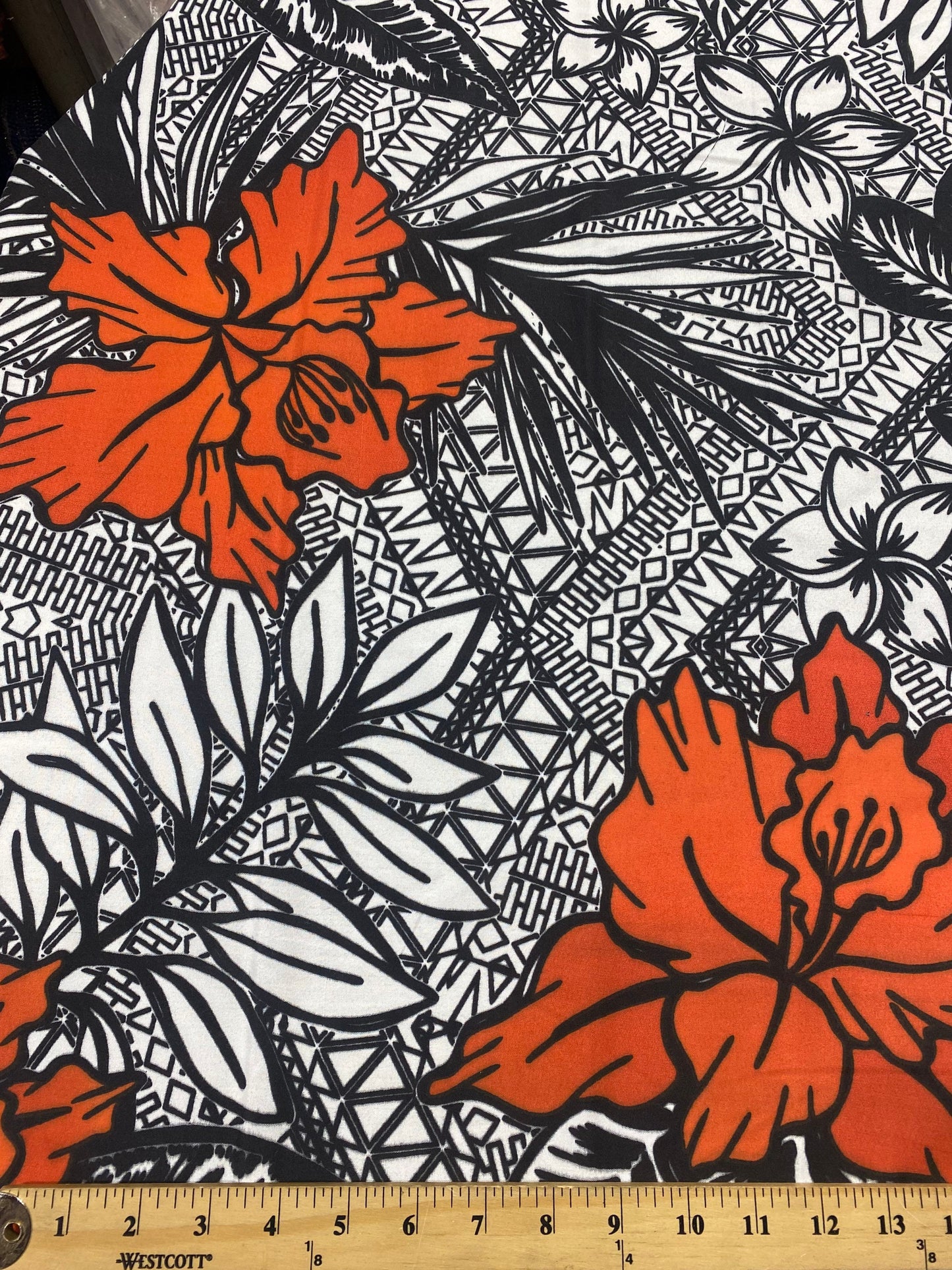 Hawaiian Print Luau Floral Tribal Tattoo Design Polyester Fabric 60” Sold By The Yard   | Gtex Fabrics