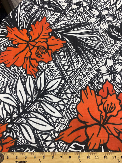 Hawaiian Print Luau Floral Tribal Tattoo Design Polyester Fabric 60” Sold By The Yard   | Gtex Fabrics