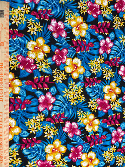 GTEX Collection A200- Polynesian Floral Fabric - Plumeria Hawaiian Flowers All over Fabric Design - Sold by the Yard - Rayon Fabric 45"  | Gtex Fabrics